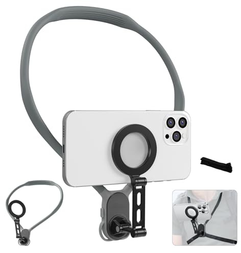 TaoAcc Max Magnetic Neck Mount for Phones 700mm, Neck Cell Phone Holder POV/Vlog Selfie Mount Hand Free Phone Neck-Holder Chest Stand Strap Video Recording for iPhone Android Phones(Gray)