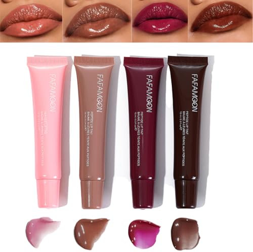 Baorder 4 Couleurs Ensemble de brillant à lèvres hydratant,Huile brillante brillante repulpante pour l’éclat des lèvres,Confiture à lèvres haute brillance en verre,Rouge à lèvres liquide Shiny Jelly