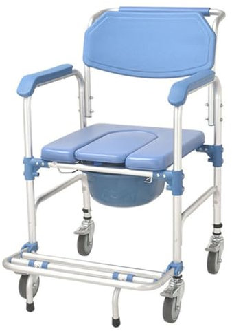 LIBRACTA Toilettenstuhl Fahrbar Auf Rollen, Dusch Toilettenrollstuhl Mit Gepolsterter Sitz/Rückenlehne 4 Festestellbremsen Antirutschenden Fahrbarer Toilettenrollstuhl Duschrollstuhl Bis 150 Kg
