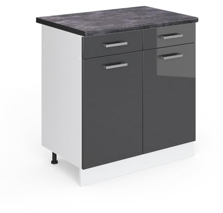 Vicco Küchenunterschrank R-Line, Anthrazit Hochglanz, 80 cm, AP Anthrazit, zur freien Kombination innerhalb modularer Küchensysteme