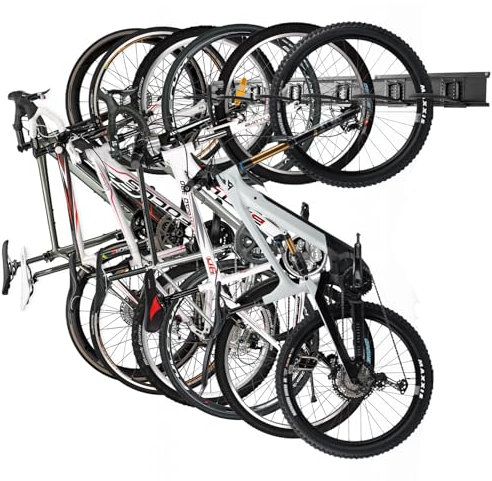 PYBTOOL Soporte de pared para bicicletas de garaje, 6 soportes para bicicletas y 6 ganchos para casco, carga máxima de 270 kg, 160 cm