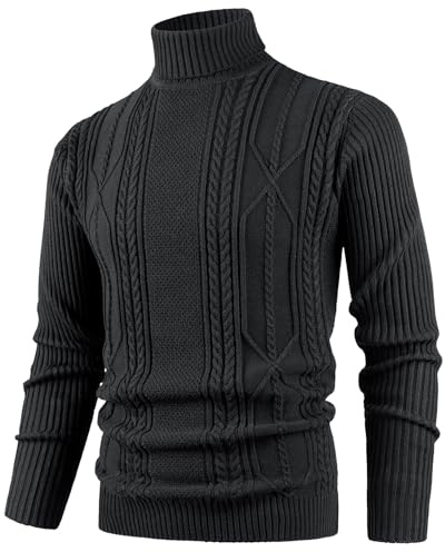 OlyljpinZ Pull à col roulé pour Homme Coupe ajustée en Tricot torsadé à Manches Longues Pullover Sweaters en Maille Fine Pull-Over Basique Casual Chaud Sweat d'hiver Uni Chandail