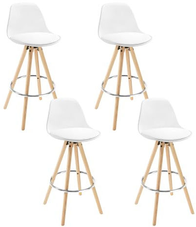 WOLTU Barhocker 4er Set Barstuhl aus Kunstleder Holzgestell mit Lehne + Fußstütze Design Stuhl Küchenstuhl optimal Komfort Weiß, BH45ws-4