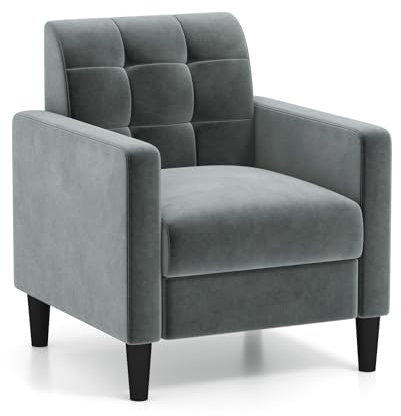 RELAX4LIFE morderner Ohrensessel, gepolsterter Lesesessel mit Armlehnen und Rückenlehne, Einzelsofa aus Samt, bequemes Relaxsessel, Fernsehsessel für Wohnzimmer & Schlafzimmer & Büro & Lounge (Grau)