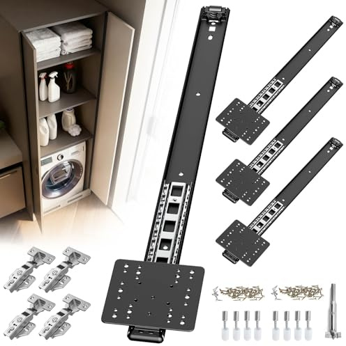 Suemisi Pocket and Pivot Door Slides, Pivot Hinges Hardware, Cabinet Kit Fit for Inset and Cabinet Door, Disappearing and Hidden The Slides and The Hinges (Black, 22 inch 4PCS)