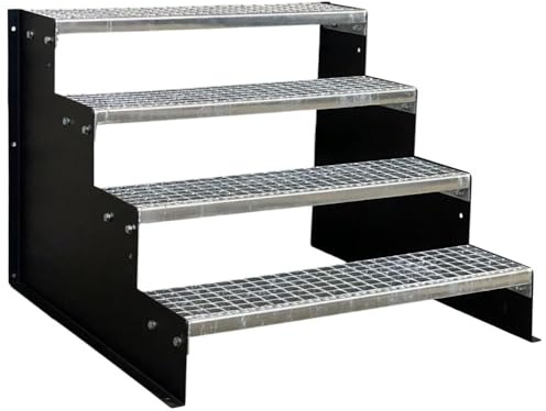 SRM Design 4 Stufen Standtreppe Stahltreppe Wangentreppe Gitterrosttreppe Außentreppe Industrietreppe schwarz 18 cm Stufenhöhe 120 cm Breite 72 cm Höhe ohne Geländer