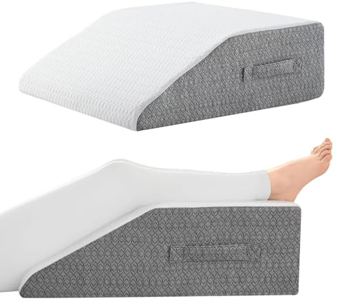Nordjager Leg Pillow for Elevation & Support, 24x22x6 Memory Foam Cushion with Grey White Patterned Polyester Cover, Ideal for Improving Circulation & Relaxing Leg