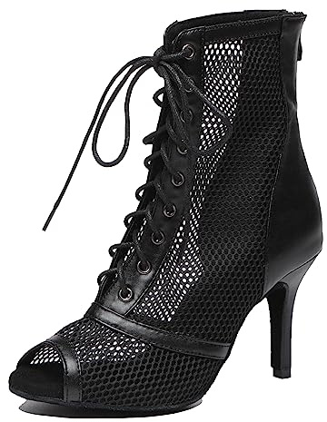 MINITOO Sexiga, balrum, dansskor, öppen dans, ankelstövlar, kväll, bal, sandaler, L576 svart 8,5 cm klack, 39.5 EU