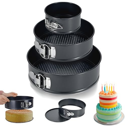 Reroon Lot de 3 moules à charnière anti-adhésifs (10 cm + 18 cm + 23 cm) - Anti-fuite - Pour gâteaux, pizzas et crêpes