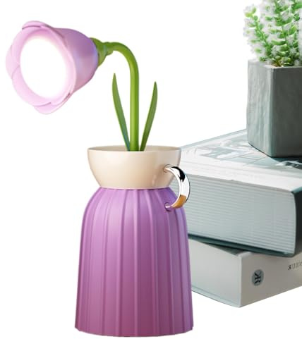 Yulokdwi Blumen-Schreibtischlampe, Blumen-Tischlampe, Stufenlos dimmbare Lampe in Pflanzenform, wiederaufladbar über USB, 3 Farbmodi, Abnehmbare Leselampen mit Touch-Steuerung für Nachttisch,