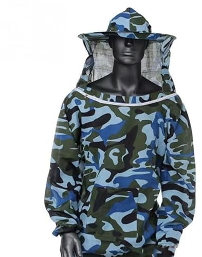 Zerodis Imker-Schutzanzüge, Atmungsaktive Anti-Bienen-Imkerjacke mit Schleierhaube, Schleieranzug, Imker-Schutzkleidung, Imker-Schutz-Outfit für den Oberkörper (Blue)