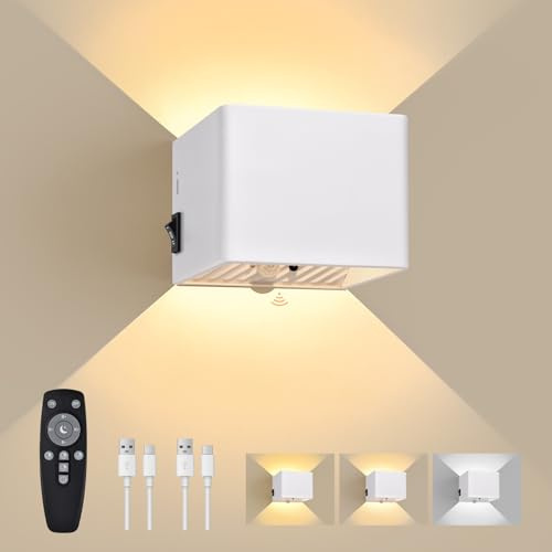 GeyouLux 6000mAh Akku Wandleuchte Innen mit Bewegungsmelder & Fernbedienung | 3 Modi 2700K-6500K Wandlampe, Dimmbar Timer Moderne LED Aufladbare Wandleuchte Innen für Treppe Flur Schlafzimmer 1 Stück