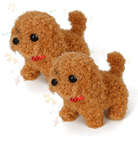 DAOUZL Cane Robot Interattivo, 2x Cagnolino Elettronico Realistico che Cammina e Abbaia - Giocattolo Cane di Peluche con Movimento e Suono - Regalo per Bambini e Bambine 2 3 4 5 6 7 Anni