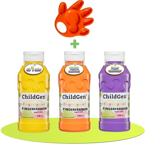 Fingerfarben kinder ungiftig ab 1 jahr ChildGen, Bio Fingermalfarben, Fingerfarben Baby ungiftig Bio, geeignet zum Malen für Kindergarten, Schulen oder Zuhause, Handfarben Kinder, Fingerfarbe -3x350ml