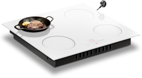 Nefaracy 60cm Induction Hob White, 2800W 4 Ring Induction Hob, Built-in Electric Hob with Extended Zone, Pause & Timer, Safety Lock, 220V Plug in