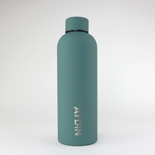 cribstar Borraccia termica personalizzata, perfetta per scuola, viaggi, ufficio, palestra ovunque, con piccolo nome, incisione laser (verde foresta)