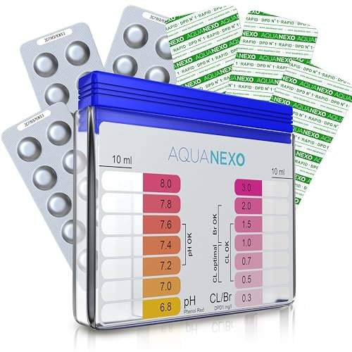 AQUANEXO tester per piscina pH e cloro incl. 60 pastiglie di prova per piscina, pool test kit, kit controllo cloro e ph piscina