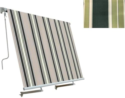 Tenda da sole 250 cm x 250 cm verde e beige a caduta avvolgibile con braccetti per esterno