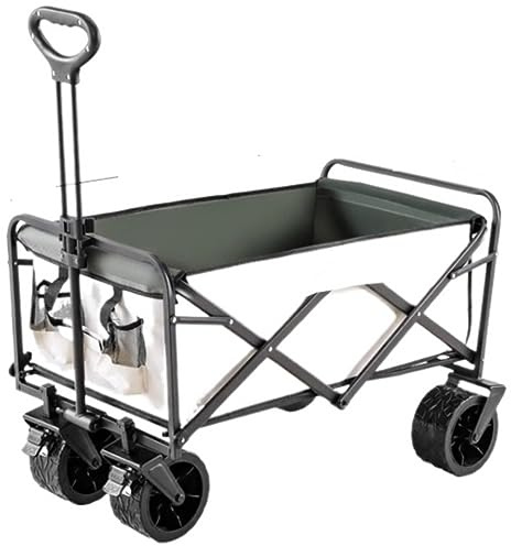 Chariot de plage pliable avec 4 roues - Chariot de camping et de jardin utilitaire pour un transport facile - Léger - Parfait pour le sable et le jardinage