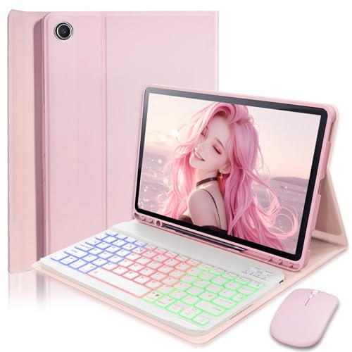 Funda de mouse y teclado retroiluminado para Samsung Galaxy Tab A8 (2021) de 10.5 pulgadas, con teclado y mouse inalámbricos Bluetooth británico, diseño magnético desmontable, soporte para bolígrafo