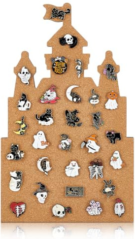 BENECREAT 10.2x8.5 Inch/ 25.9x21.7cm Castle Pin Board Corkboard, Wooden Brooch Display Board with Soft Cork Surface, Wall Mounted Jewelry Collection Tray for Home Office School Decor