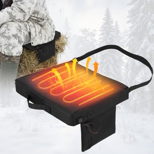 AceOrbit Hunting Heated Seat Cushion with 3 Heating Levels Portable Waterproof Oxford Cloth Tree Stand Chair Pad Warmer for Outdoor Stadium Bleachers Ladder Stand Ice Fishing(Black)