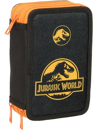 JURASSIC WORLD - Astuccio scolastico con 37 utili inclusi, astuccio per bambini, ideale per bambini dai 5 ai 14 anni, comodo e versatile, qualità e resistenza, 12,5 x 5,5 x 19,5 cm