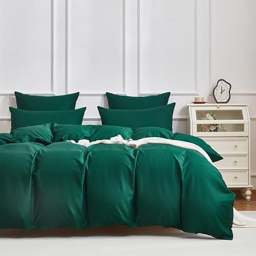 Gezu Housse de Couette 240x260cm Satin de Coton Vert Doux Respirant Brillant Parure de Lit 40 Fils de Coton à Fibres Longues Linge de Lit avec Fermeture Éclair et 2 Taies d'oreiller 65x65