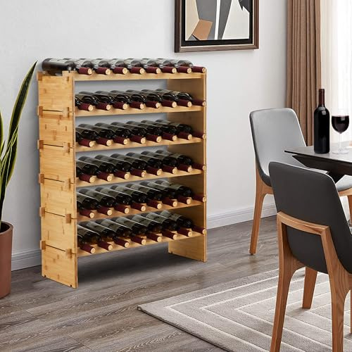 GarveeHome Weinregal Wein Regal Bambus Stapelbar Flaschenregal Flaschenständer AA-Qualität Ohne Schrauben, Platzsparend Für Keller, Bar, Küche & Esszimmer