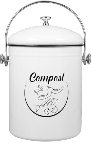 LABRIMP Contenedor de Compost Cocina de Hierro con Tapa, Capacidad Grande de 5l, Diseño Moderno y Minimalista, Adecuado para Residuos de Alimentos en Encimeras