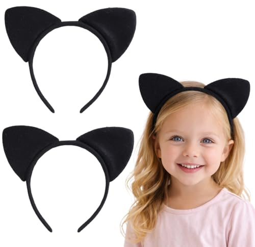 2 Pcs Katzenohren Haarreif, Katze Haarschmuck für Mädchen Damen, Katzen Kostüm Accessoire für Halloween, Karneval, Fasching, Maskerade