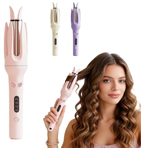 Automatic Hair Curler, Auto Rotating Curling Iron with 3 Temp Settings, Anti-Scald & Anti-Tangle Ceramic Barrel, Fast Heating Portable Hair Waver for Travel (Pink)