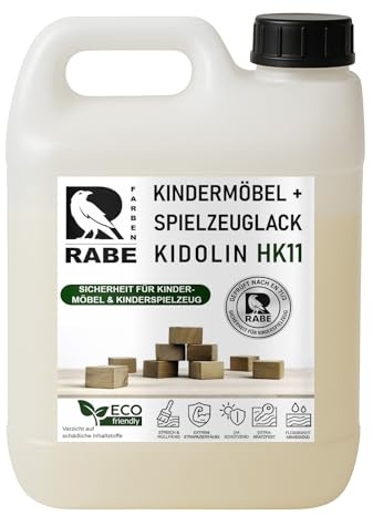RABE Lack Kindermöbel Kidolin HK11 Seidenmatt Kinderspielzeug EN71/3 Klarlack Kindersicher speichelecht Lack für Kinderspielzeug (1, Transparent, 2,5 Liter)