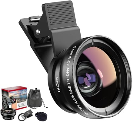 SagTuol Objectif Telephone Portable universels, 2 en 1 Objectif pour téléphone, Macro 12,5 x, Objectif Grand Angle 0,45x, Macro Lens, pour la Plupart des Smartphones