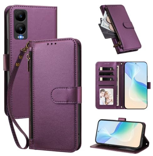 Telefonfodral Kompatibel med Cricket Debut S3 (U572AC),Kompatibel med AT&T Vista 2【Plånbok med dragkedja och handledsrem Kortfack Uppfällbart stativ】Violet