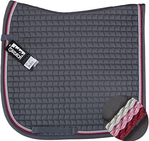 Eskadron Cotton Schabracke grau, 3fach Kordel Raspberry,rosa,silberfarben, Form:Pony Dressur