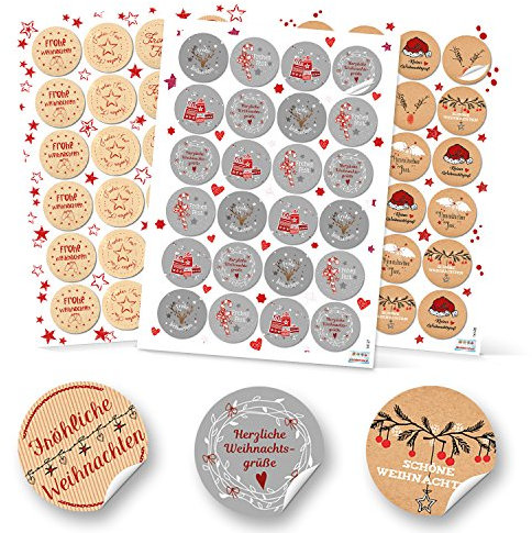 Logbuch-Verlag 6 x 24 Geschenketiketten Weihnachten Aufkleber Set Ø 4 cm weihnachtlich Frohes Fest Verzierung give-aways Kunden