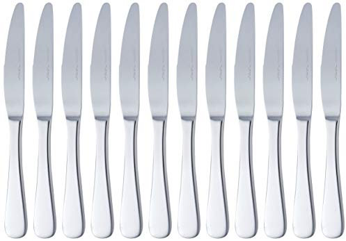 Amazon Basics Tafelmesser mit Abgerundeter-Rand, Edelstahl, 12er-Pack, Silberfarben