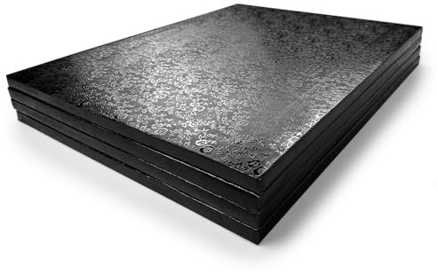 Miss Bakery's House® Cake Drum - 12mm - 30x40cm - schwarz - 4 Stück - eckig - Kuchenplatte dick - stabil - beschichtet - sicheres Transportieren von Kuchen - Stapelschichten