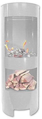 Ethanolkamin Gelkamin Höhe:100cm / Breite:37cm / Tiefe: 35 cm/Säule Kamin Weiss mit Holzfach Inklusive: 3 x Brennstoff-Behälter