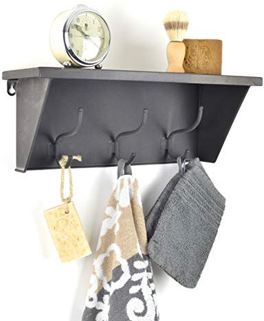 Schmiedegarten Wandgarderobe im Vintage Chic 3 Haken Handtuchhalter mit Ablage Regal mit Kleiderhaken Wandhaken Garderobe aus Metall