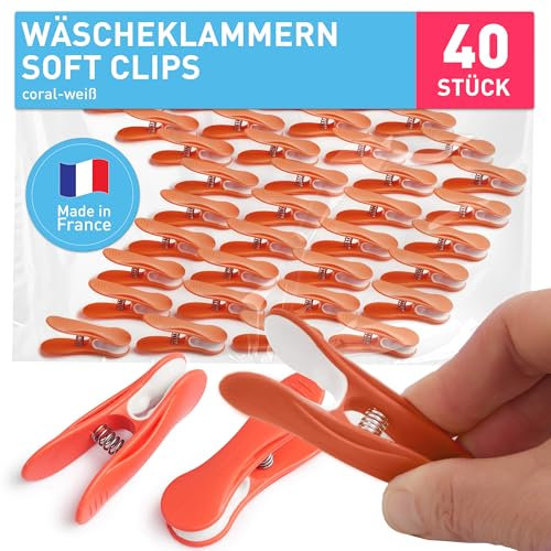 culiclean Wäscheklammern ohne Abdruck stabil in Blume Design 48x Wäscheklammer Coral weiß, robuste Kluppen Soft Grip Clip Clothes Pegs UV beständig Klammern zum Aufhängen von Wäsche, Socken