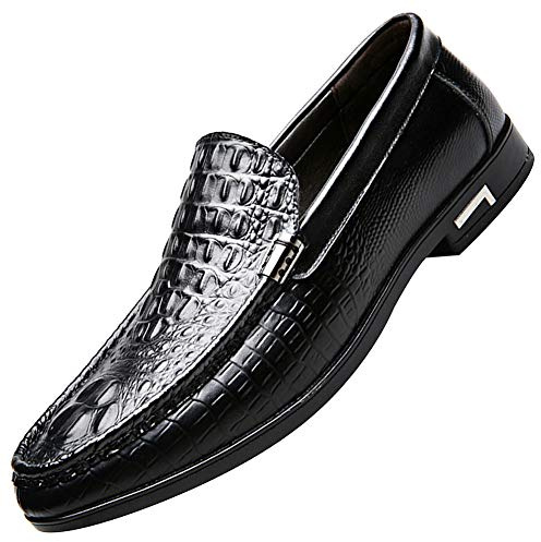 ANUFER Herren Stilvoll Krokodil Prägung Lackleder Schlüpfen Müßiggänger Formal Abendschuhe Schwarz SN01425 EU43