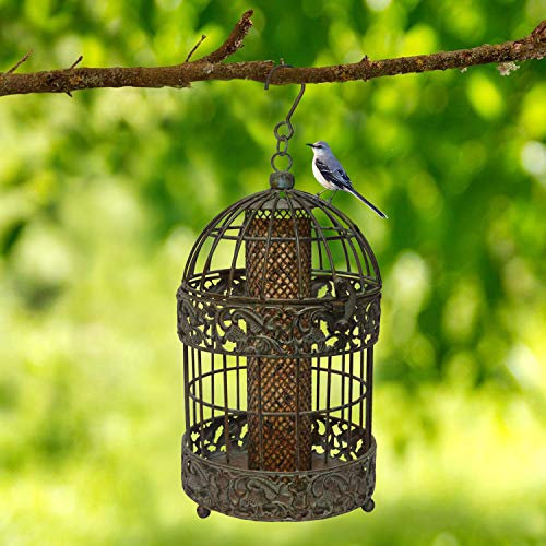 Westcharm Vogelfutterstation für kleine Singvögel, hoch, rustikal, Metall, zum Aufhängen, für Garten, Netz, Erdnuss-Vogelfutterstation für Terrasse, Hof, Grünspan, 3,5 Tassen Samenkapazität, 33 cm