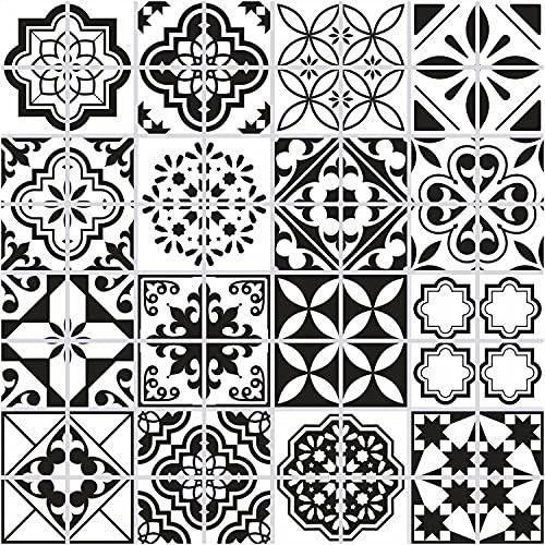 FoLIESEN Fliesenaufkleber für Bad, Küche, Badezimmer - Fliesen-Folie selbstklebend - Black and White - 64 Klebefliesen, .:10x10 cm / 64-tlg. Set