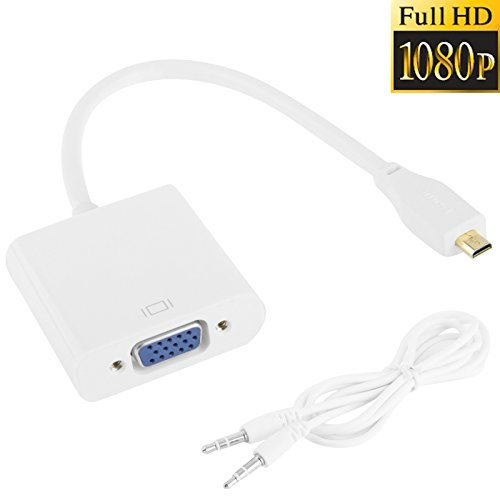 Converter adapter cable 22cm Full HD 1080P Micro HDMI Male to VGA Female Video Adapter Cable with Audio Cable(White) tlf