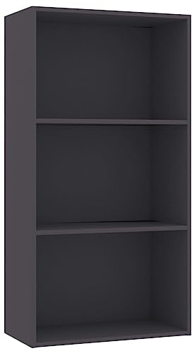 vidaXL Bücherregal 3 Fächer Standregal Aktenregal Wandregal Raumteiler Regal Raumtrenner Büroregal Mehrzweckregal Grau 60x30x114cm Holzwerkstoff