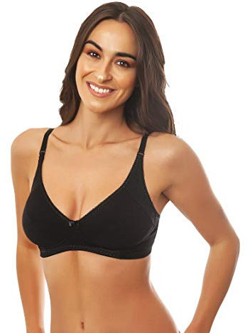 Istintiva Federica – Reggiseno Senza Ferretto in Cotone e Microfibra ad Elevato Comfort | Coppe morbide Non Imbottite | Spalline Regolabili | Nero, Taglia 5C