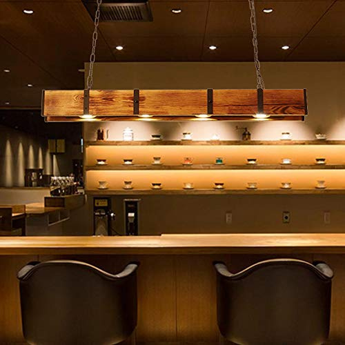 COCOL LED Pendelleuchte Retro Industrie Hängelampe Höhenverstellbare Massivholz Eisen Pendellampe 40W Esszimmer Wohnzimmer Büro Beleuchtung Kronleuchter Deckenlampe Scheinwerfer L100cm