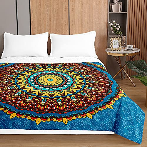 Surwin Colcha de Verano Reversible Colcha Bouti de Primavera y Entretiempo, Microfibra Ligera Colcha Acolchada Cubrecama con Mandala 3D para Cama Individual Matrimonio (Azul Marino,100x150cm)